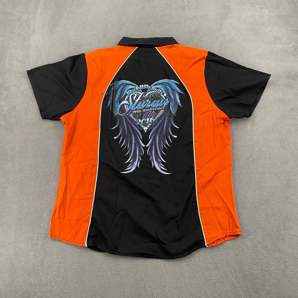 Biker Wear USA Sturgis 76th Anniversary 2016 Shirt Orange Black Large